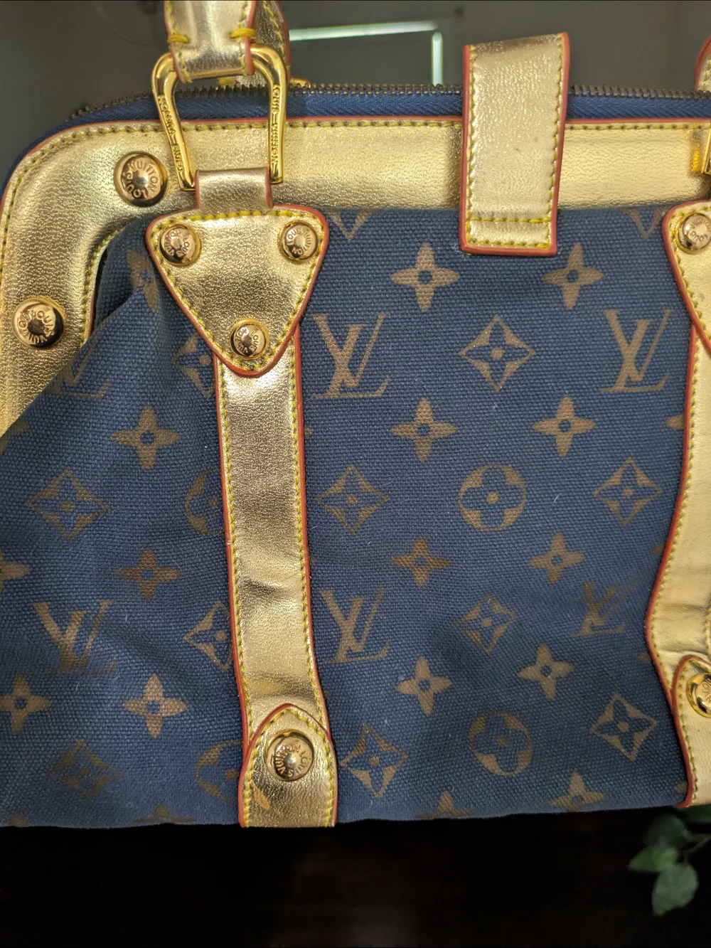 Louis Vuitton Navy Monogram Canvas Satchels And with Gold Leather Trim